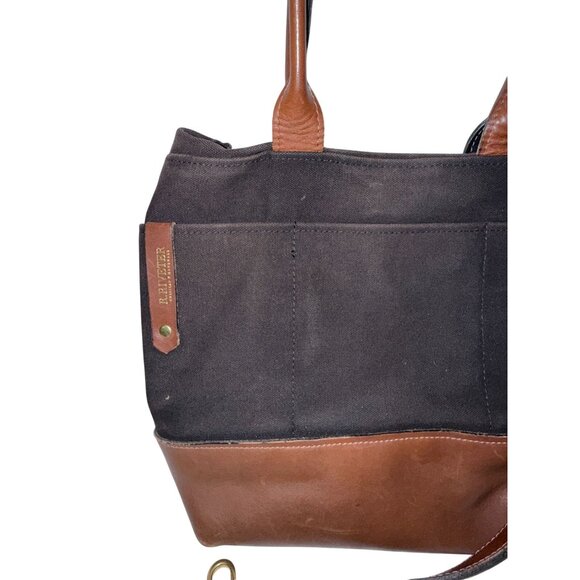 R. Riveter Black Canvas  Leather HM Tote Bag OTTO Adjustable Crossbody Strap USA - Picture 2 of 10